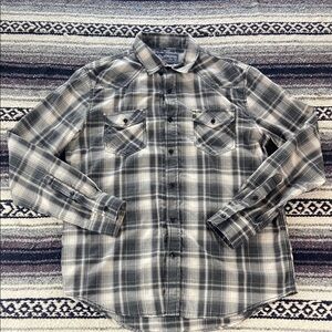 American Rag Gray Plaid Casual Button Down Shirt Men’s Medium M Long Sleeve